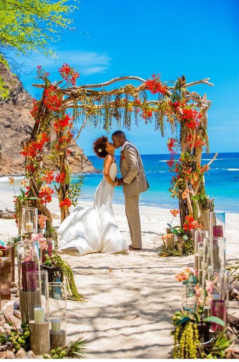 Yellow Wedding Theme, Wedding Ceremony Ideas, Costa Rica Wedding, Beach Wedding Reception, Wedding Ceremony Arch, Wedding Altars, Caribbean Wedding, Beach Ceremony, Destination Wedding Locations