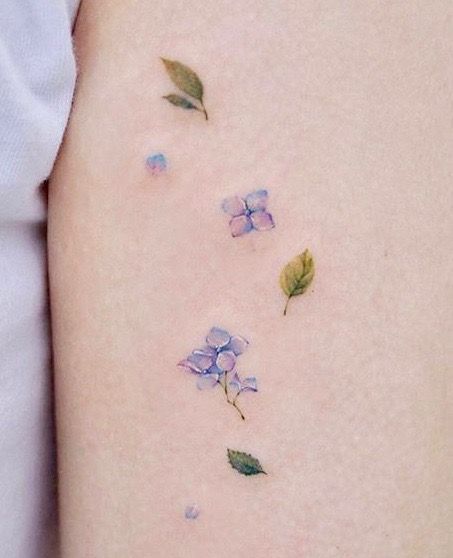 Tiny Hydrangea Tattoo, Hydrangea Petal Tattoo, Hydrangea Shoulder Tattoo, White Hydrangea Tattoo, Hydrangea Flower Tattoo, Hydrangea Tattoo, Lilac Tattoo, Ear Tattoo Ideas, Classy Tattoos