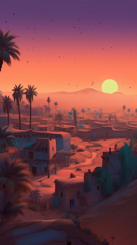 Arabian Wallpaper Aesthetic, Arabian Desert Aesthetic, Arabian Landscape, Arabian Nights Aesthetic, Disney Movie Art, Night Illustration, Love Animation Wallpaper, Egypt Art, Desert Art