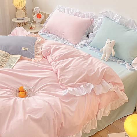 Bed Covers Cute, Princess Bedroom Decor, Pink Bedding Set, Bedroom Duvet, Kawaii Bedroom, Bed Duvet, Double Bed Sheets, Girls Bedding Sets, Cute Bedding