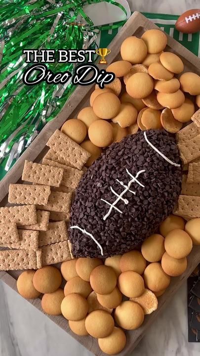 Oreo Football Dip! 🏈🏆 I’ve made this for Super Bowl the last 3 years... | superbowl party food | TikTok Ice Chest Food Ideas, Oreo Football, Football Party Treats, Camp Foods, Football Dip, Oreo Dip, Football Themed Food, Football Season Food, Football Desserts