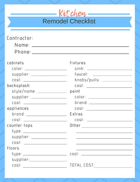 Sign Up for Free Printables - the House house Remodel Checklist Free Printable, Remodel Checklist, Kitchen Remodel Checklist, Renovation Planner, Kids Room Printables, Crafts With Glass Jars, House Upgrades, House Renovation Projects, Colorful Playroom