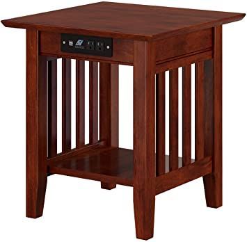 Atlantic Furniture AH14214 Mission End Table with Charging Station, Walnut End Table (20" x 20") Table With Charging Station, Contemporary End Tables, Living Room Chair, Chair Side Table, Wood End Tables, Side And End Tables, Mission Style, Accent Tables, Charging Station