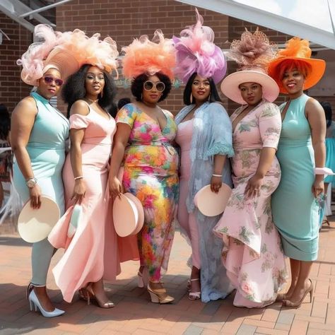 Blue Tea Party Outfit, Tea Party Bridal Shower Ideas Outfit Black Women, High Tea Black Women, Plus Size Tea Party Outfit Ideas, Tea Party Attire For Women Outfit, Teaparty Brunch Outfit Ideas, Twentea Party, Plus Size Derby Outfits, Tea Party Ideas For Adults Outfit