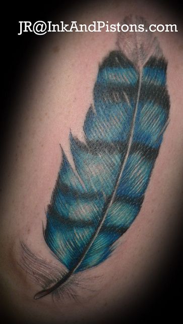 Blue Jay Feather by slushbox, via Flickr Bluejay Feather, Blue Jay Tattoo, Bossier City Louisiana, Leopard Print Tattoos, Blue Jay Feather, Bluebird Tattoo, Bird Tattoos For Women, Puzzle Tattoos, Jay Feather