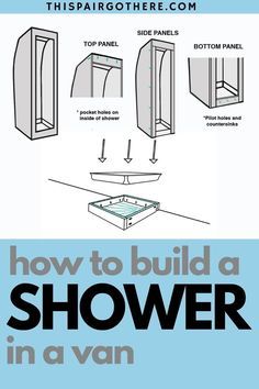 How To Build A Shower In A Van, Camper Van Shower Diy, Van Conversion Interior With Bathroom, Van Conversion Shower Ideas, How To Convert A Van Into A Camper, Caravan Shower Ideas, Van Shower Diy, Van Build Layout With Bathroom, Camper Van Shower Ideas