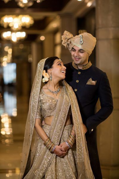 13 Refreshing New Bride & Groom Colour Combinations We Are Loving Off Late! | WedMeGood Bride And Groom Colour Combination, Groom Engagement Outfit Indian, Indian Reception Outfit Bridal, Pose Bride, Indian Reception Outfit, Kolkata Wedding, Colour Pairing, Groom Colours, Nikah Outfit