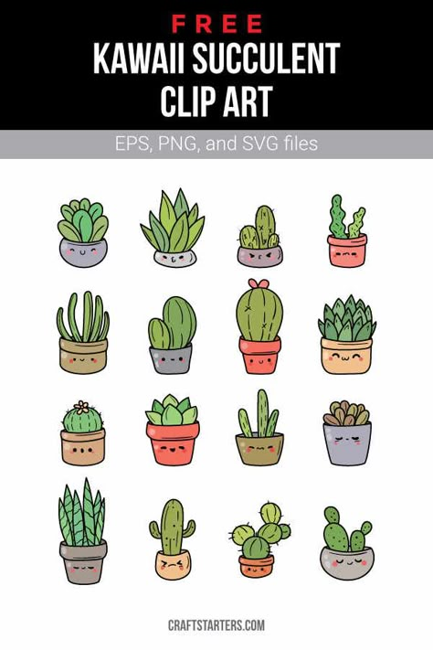 Cute Succulent Drawing, Succulent Clip Art, Free Clip Art Downloads, Plant Clip Art, Succulents Drawing, Clip Art Freebies, Plant Cartoon, Cactus Drawing, Arte Doodle