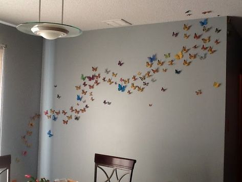 3d Butterflies On Wall, Butterfly Wall Decor Ideas, Butterflies On Wall, Butterfly Wall Design, Butterfly Wall Art Diy, Butterfly Room Decor, 3d Butterfly Wall Art, Butterfly Decals, Butterfly Bedroom