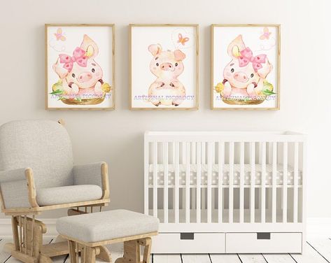 Pig Nursery, Pig Baby Shower, Farm Animal Nursery Decor, Art For Kids Room, Farm Animal Nursery, Baby Playroom, Kids Playroom Decor, Decor Classroom, Girl Nursery Room