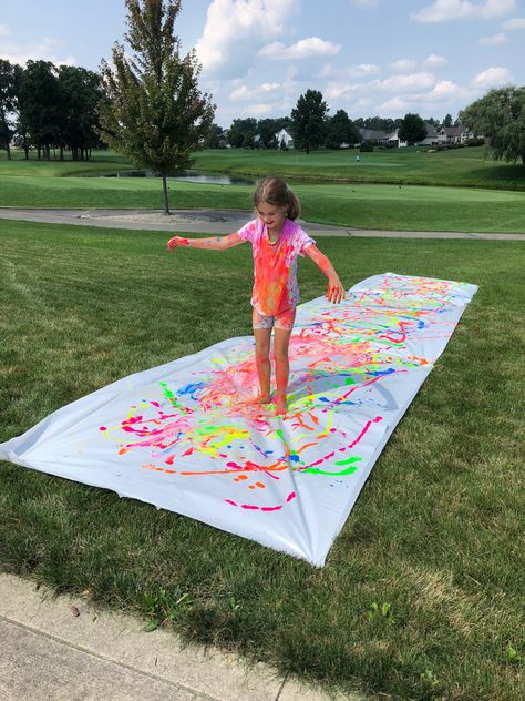 Slip And Slide Birthday Party, Paint Slip And Slide, Slip And Slide Party, Slip In Slide, Collaborative Art Projects For Kids, August Ideas, Sleepover Fun, Glow In Dark Party, Slip N Slide