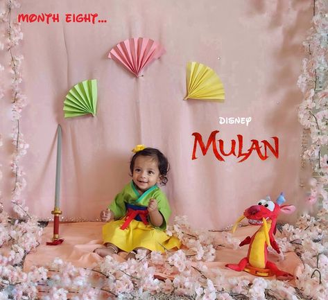 Nyra in Mulan themed photoshoot for month eight. Themed Photoshoot, Monthly Photos, Fiesta Baby Shower, Disney Theme, Baby Photoshoot, Baby Disney, Mulan, Baby Month By Month, Baby Pictures