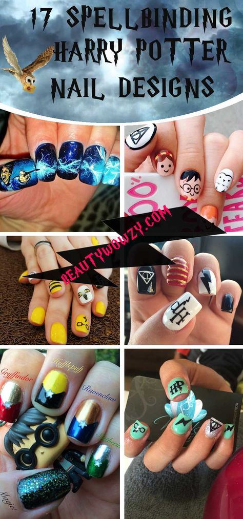 Easy DIY Harry Potter Nails Designs Harry Potter Nails Designs, Potter Nails, Nail Designs Easy Diy, Diy Christmas Nail Art, Harry Potter Nail Art, Harry Potter Nails, Christmas Nails Diy, Cumpleaños Harry Potter, Diy Harry Potter