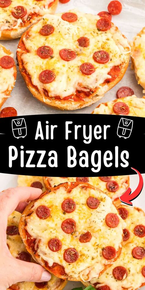 Air Fryer Pizza Bagels Pizza Bagels In Air Fryer, Mini Pizza Bagels, Mini Bagel Pizza, Bagel Pizza, Slow Cooker Barbecue Ribs, How To Make Bagels, Air Fryer Pizza, Mini Bagels, Bagel Bites