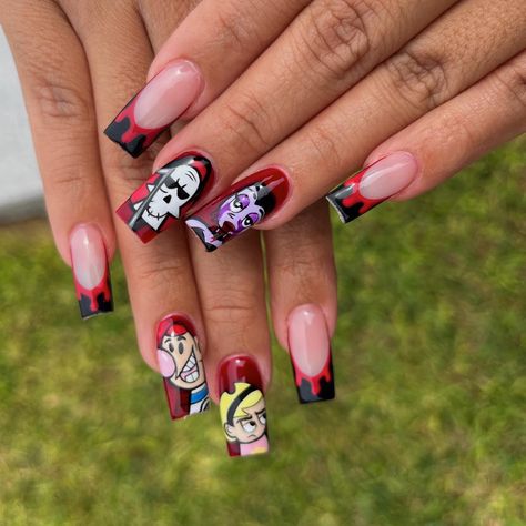 Grim Adventures Of Billy And Mandy Nails, Billy And Mandy Nails, Billy And Mandy, Billy Y Mandy, Grim Adventures, Nail Ideas, Acrylic Nails, Nails, Quick Saves