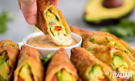 Cheesecake Factory Avocado Egg Rolls, Crispy Avocado, Avocado Egg Rolls, Egg Rolls Recipe, Ranch Dipping Sauce, Avocado Roll, Chipotle Ranch, The Slow Roasted Italian, Egg Roll Recipes