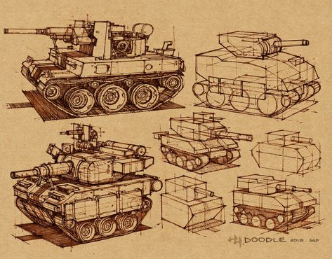 ArtStation - Tank design, Howard Hsu Tank Drawing, Military Drawings, Concept Art Tutorial, Teaching Assistant, Tank Design, Robots Concept, Art Station, Robot Concept Art, Illustration Sketches