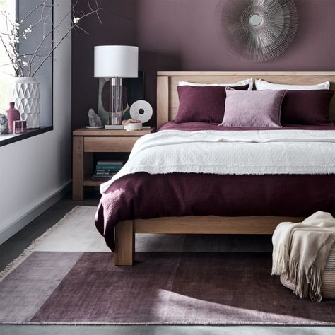 Plum Purple Bedroom Ideas, Plum And White Bedroom, Gray And Mauve Bedroom, Plum Accent Wall Bedroom, Burgundy Accent Wall Bedroom, Mauve Accent Wall Bedroom, Grey And Burgundy Bedroom, Purple Bedroom Ideas For Couples, Plum Bedroom Ideas Color Schemes