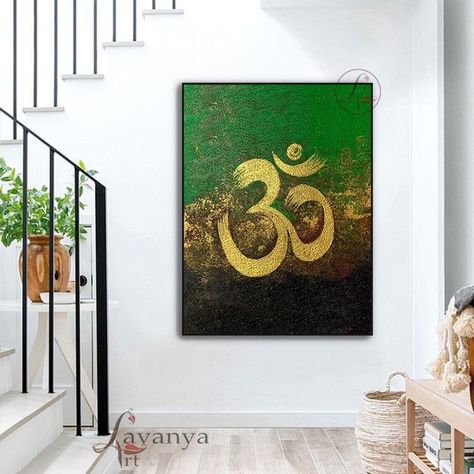 Om Acrylic Painting, Om Wall Art, Abstract Painting Indian, Om Painting, Om Symbol Art, Desi Art, Painting Indian, Entryway Art, Indian Wall Art