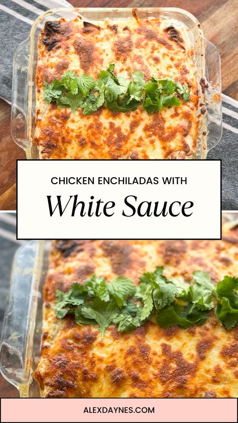 These Chicken Enchiladas with White Sauce are the best! It's easy to make and a meal the whole family will enjoy. The creamy white sauce is heavenly. The enchilada filling has just the right amount of spice and flavor. This dinner will become a regular menu item and a new family favorite! Dairy Free White Enchilada Sauce, Amazing Enchiladas, Creamy Enchilada Sauce, White Enchilada Sauce, Chicken Enchiladas With White Sauce, Enchiladas With White Sauce, Enchilada Filling, White Sauce Enchiladas, Bone Apple Tea