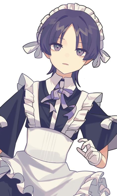 Scara Fanart Maid, Scaramouche In A Maid Dress, Scaramouche In A Suit Fanart, Scaramouche 13+, Scaramouche In Kimono, Maid Outfit, Maid Dress, Arte Sketchbook, Cute Chibi