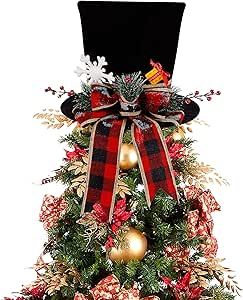 Lollipop Christmas Tree, Christmas Tree Topper Hat, Tree Toppers Christmas, Lollipop Christmas, Winter Holiday Decorations, Red Buffalo Plaid, Velvet Hat, Christmas Tree Topper, Plaid Bow