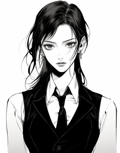 Mafia Anime Girlboss, Mafia Girl Drawing, Female Mafia Boss Anime, Anime Mafia Female, Female Mafia Art, Itachi Uchiha Live Wallpapers, Female Detective, Tomboy Art, Grunge Pictures