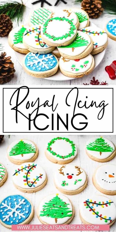 Learn how to make homemade Royal Icing for sugar cookie cut outs! This recipe only needs 3 ingredients and can be froze if you have extra! Easy To Make Christmas Cookies, Decorated Christmas Sugar Cookies, Christmas Sugar Cookies Recipe, Christmas Sugar Cookies Easy, Christmas Sugar Cookie Recipe, Cookie Icing Recipe, Holiday Sugar Cookies, Sugar Cookie Icing, Royal Icing Recipe