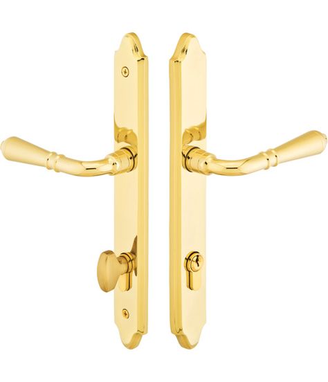 Concord Style 1-1/2" x 11" Keyed Euro 3-5/8" Center to Center | Emtek Products, Inc. French Door Hardware, Therma Tru, Crystal Door Knobs, Vintage Hardware, Antique Hardware, Brass Door, Exterior Trim, Unlacquered Brass, Euro Style