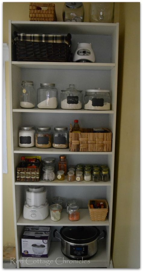 When space is limited in your kitchen, finding an alternative to a pantry for storage is as simple as this Billy Bookcase from Ikea! Bookshelf Pantry, Bookcase Pantry, Billy Ikea, Ikea Storage Cabinets, Billy Bookcases, Kitchen Furniture Storage, Kitchen Storage Hacks, Apartment Storage, Boot Storage