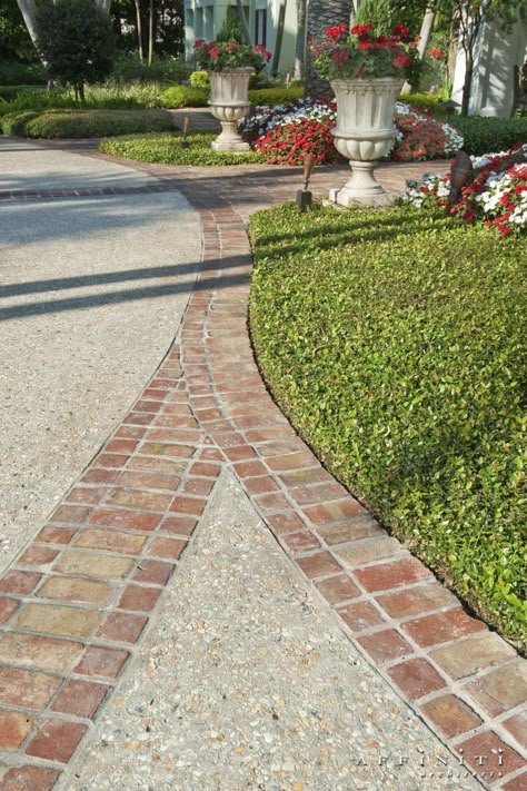 West Indies Estate – Affiniti Architects Brick Lined Driveway, Driveway Landscape, Brick Driveway, Landscape Design Ideas, Front Walkway, Driveway Design, Driveway Landscaping, Tropical Landscape, Front Landscaping