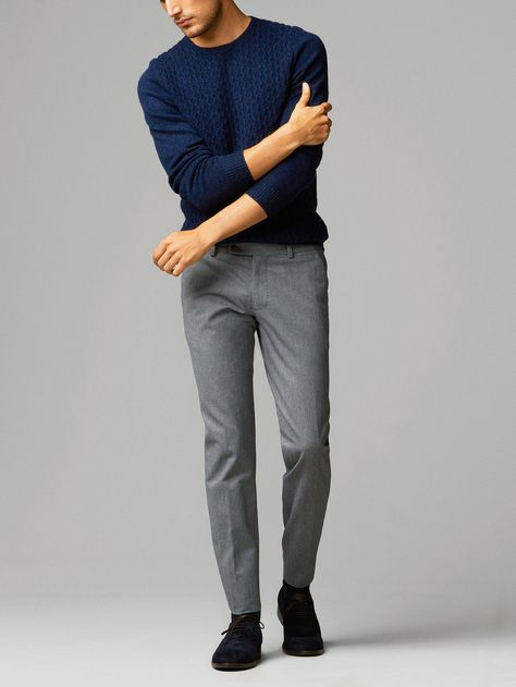 grey & blue Grey Trousers Outfit Men, Trousers Outfit Men, Grey Pants Outfit, Mens Work Outfits, Minimalist Fashion Men, Pants Outfit Men, Formal Men Outfit, Trousers Men, Look Formal