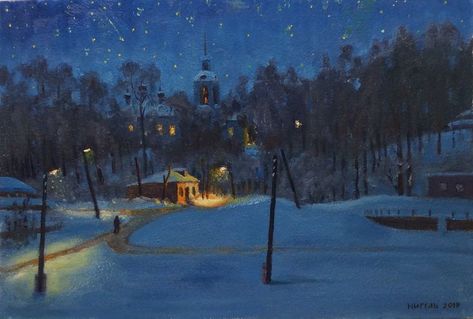 Snowy Night Painting, Outdoor Hacks, Winter Drawings, Dame Jeanne, Dark Christmas, Urban Lighting, Winter Painting, Dark Winter, Night Painting