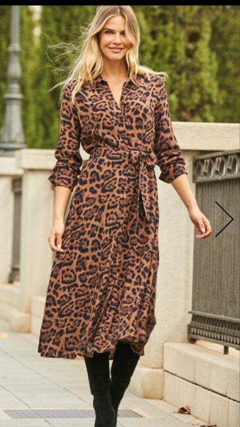 Frederique Bros, Leopard Print Dress Outfit, Print Maxi Dress Outfit, Daily Casual Outfits, Vestido Animal Print, Casual Outfits Fall, Shirt Dress With Belt, Long Sleeves Dresses, Dress Leopard Print