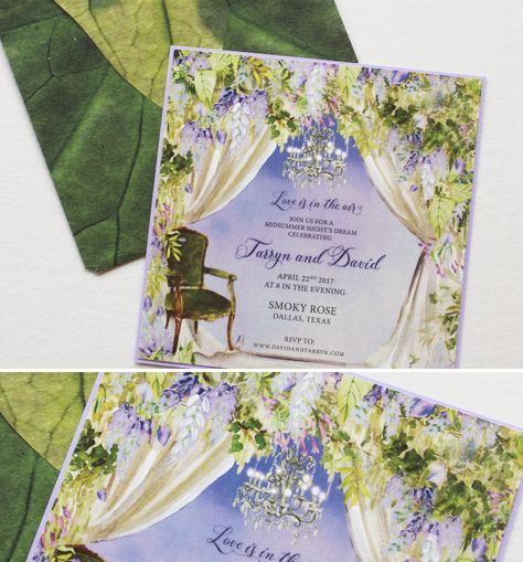 A midsummer's night dream inspired invite with shade of purple and green being the focus.  #momentaldesigns  #kristyrice  #watercolorwedding  #midsummersnightdreaminvite  #whimsicalwedding  #artisticinvite Midsummer Night's Dream Wedding, Watercolor Wedding Invites, Hand Painted Wedding Invitations, Painted Wedding Invitations, Kristy Rice, Wedding Invitations Watercolor, Midsummer Nights Dream Wedding, Painted Wedding Invitation, Watercolour Wedding Stationery