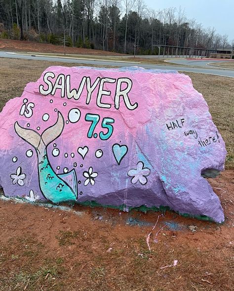 Spirit Rock Painting Ideas, Spirit Rock Birthday Ideas, School Rock Painting Ideas Birthday, Spirit Rock Painting Ideas School Birthday, Spirit Rock Painting Ideas School, Big Rock Painting Ideas, Birthday Spirit Rock, Mermaid Rock Painting Ideas, Mermaid On Rock Drawing