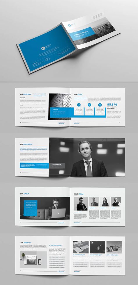 Company Profile Landscape Brochure Design Template. InDesign INDD Landscape Brochure Design, Company Brochure Design, Indesign Brochure, Document Design, Corporate Portraits, Mises En Page Design Graphique, Back Cover Design, Brochure Cover Design, Profile Template