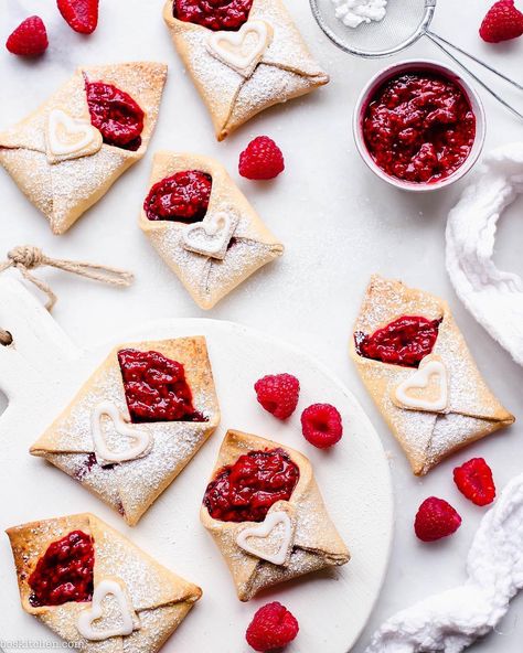 Bo’s Kitchen/UK  🌱 on Instagram: “The next best thing to a real love letter - Raspberry Love Letter Cookies 💌 Shortcrust pastry envelopes stuffed with homemade raspberry…” Pastry Envelopes, Love Letter Cookies, Letter Cookies, Raspberry Cookies, Chia Jam, Shortcrust Pastry, Cake Donuts, Entertaining Ideas, Vegan Treats