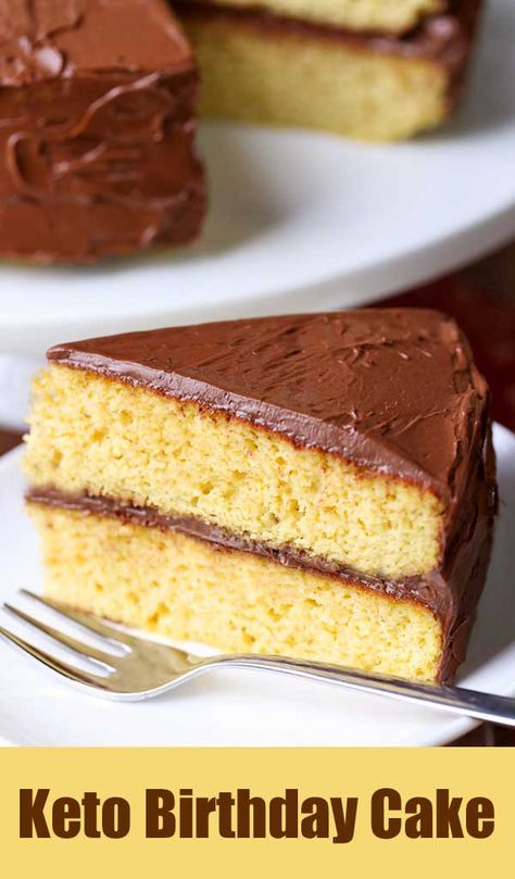 Keto Birthday, Keto Birthday Cake, Cake With Chocolate Frosting, Healthy Flour, Postre Keto, Keto Cake, Birthday Cake Recipe, Healthy Food Blogs, Yellow Cake