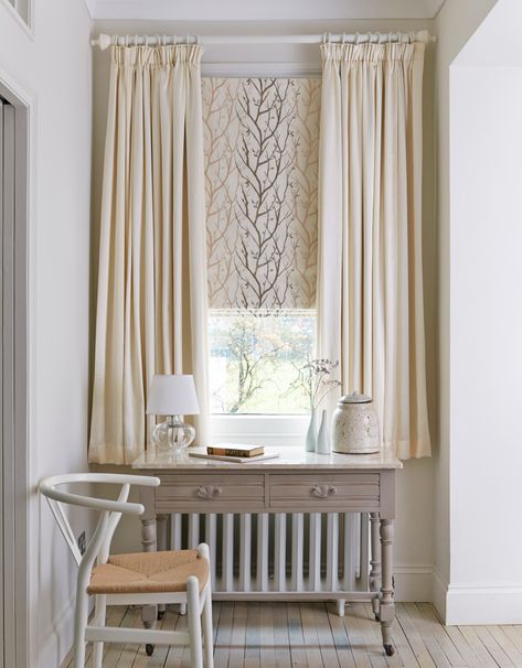 How Long Should My Curtains Be? | Thomas Sanderson™ Window Sill Length Curtains, Half Length Curtains, Window Sill Curtains, Curtains Above Radiator, Sill Length Curtains, Curtains Over Radiator, Staircase Window, Short Window Curtains, Bay Window Seat