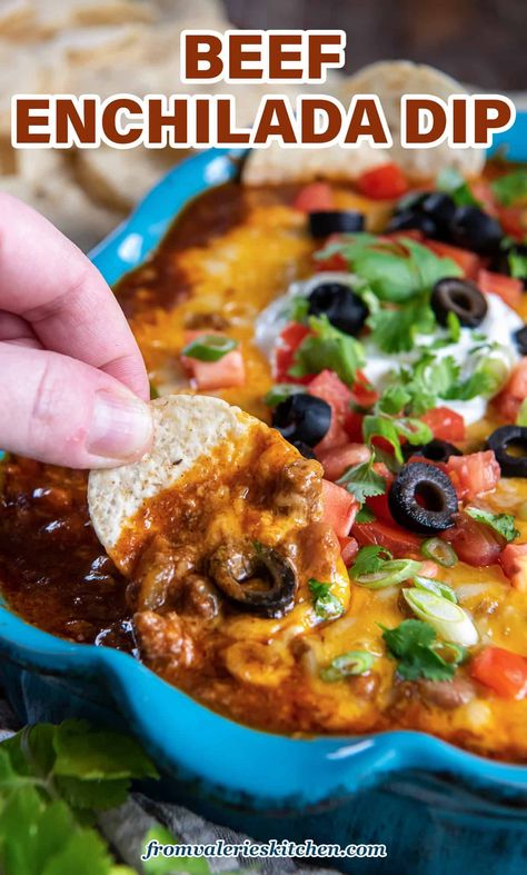 This Beef Enchilada Dip is a substantial appetizer brimming with beef, beans, enchilada sauce, and plenty of melted cheese. A crowd-pleasing dip that's guaranteed to be a hit at your game day party. Beef Enchilada Dip, Enchilada Dip, Mexican Food Recipes Appetizers, Dip Recipes Hot, Homemade Taco Seasoning Mix, Beef Dip, Beef Enchilada, Game Day Party, Homemade Spice Mix