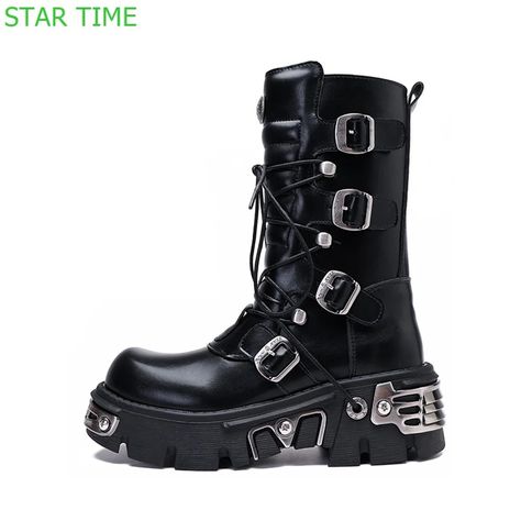 Punk Metal Rivets Motorcycle Boots 2024 Spring Retro Round Toe Street Style Lace Up Knight Boots Black Casual Women Short Boots - AliExpress 322 British Street Fashion, Rocker Boots, Black Motorcycle Boots, Rock Boots, Gothic Boots, Platform Boots Chunky, Buy Boots, Punk Boots, Punk Rocker