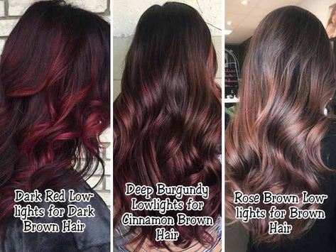 Deep Burgundy Balayage, Dark Red Lowlights In Brown Hair, Dark Red Highlights In Brown Hair Burgundy Low Lights, Dark Brown Hair With Red Lowlights, Burgundy Lowlights In Brown Hair, Brown Hair With Red Lowlights, Lowlights For Brown Hair, Chocolate Cherry Hair Color, Red Highlights In Brown Hair