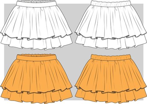 Skirt Flat Sketch, Flat Drawings, Flat Sketches, Layered Skirt, Second Chance, Premium Vector, Sketch, Skirt