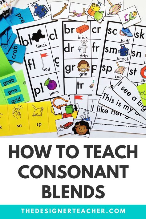 Do you teach kindergarten, first grade, or special education phonics? Get started with teaching beginning consonant blends such as l blends, s blends, and r blends with this detailed post! Includes a FREE word list! Teaching Consonant Blends, Teaching Blends, Phoneme Segmentation Activities, Consonant Blends Activities, Phonemic Awareness Kindergarten, Reading Intervention Activities, Intervention Activities, Beginning Blends, R Blends