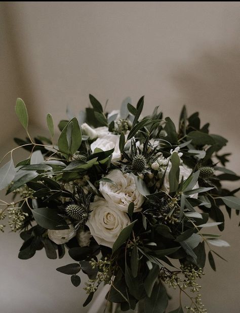 White Thistle, Kate Martin, Emerald Green Bridesmaid Dresses, Middleton Lodge, Bouquet Roses, Winter Wedding Bouquet, Emerald Green Weddings, Green Bouquet, Winter Bouquet