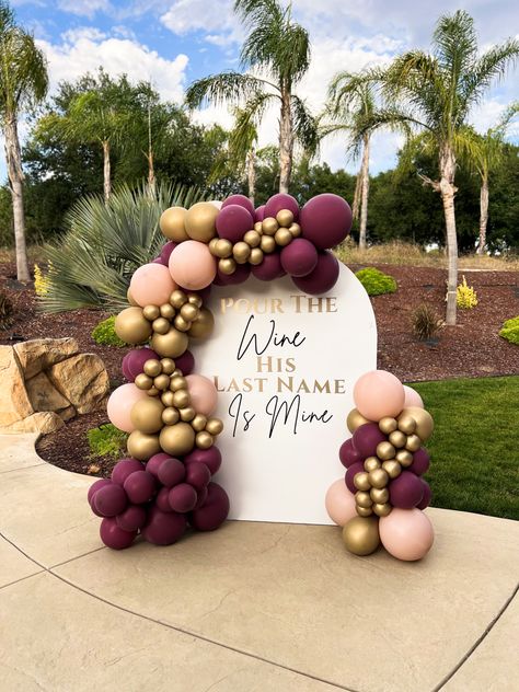 Sangria Themed Bridal Party, Winery Wedding Shower Ideas, Wine Balloon Garland, Wine Shower Theme, Winery Party Decorations, Wine Night Bachelorette Party, Fredericksburg Bachelorette Party Ideas, Wine Bachelorette Party Ideas, Wine And Pines Bachelorette