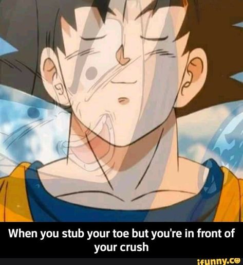 When you stub your toe but you're in front of your crush - When you stub your toe but you're in front of your crush – popular memes on the site iFunny.co #dragonballsuper #animemanga #funny #crush #dbz #dragon #ball #goku #fun #toes #pain #when #stub #toe #youre #front #meme Dragon Ball Reaction Pics, Goku Meme, Goku Funny, Funny Crush, Sleep Meme, Dbz Funny, Goku Icon, Dbz Dragon, Dbz Memes