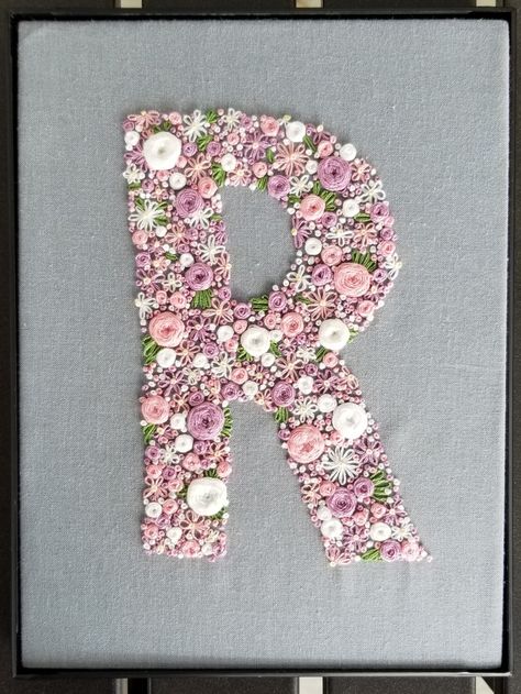 Embroidery R Initial Flowers R Embroidery Letter, Letter R Embroidery, R Initial, Embroidery Alphabet, Embroidery Letters, Hand Embroidery Art, Halloween 2024, Letter R, Embroidery Ideas