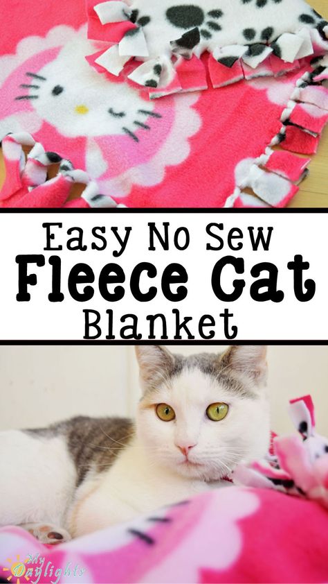 Diy Dog Blankets, Fleece Pet Bed, No Sew Fleece, Diy Cat Bed, No Sew Fleece Blanket, No Sew Blankets, Diy Cat Toys, Cats Diy Projects, Diy Dog Bed